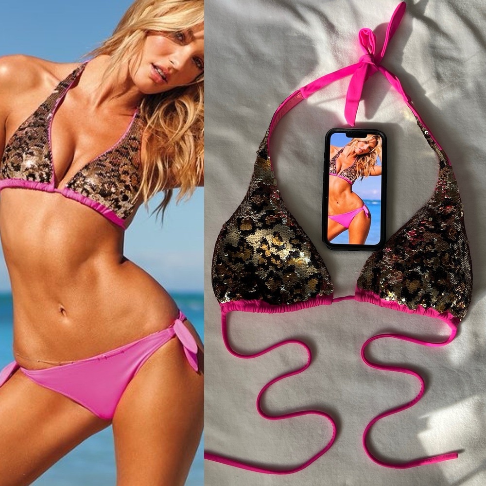 Victoria's Secret Pink Cheetah Sequin Bikini Size M VTG Cyber Y2K Gyaru McBling